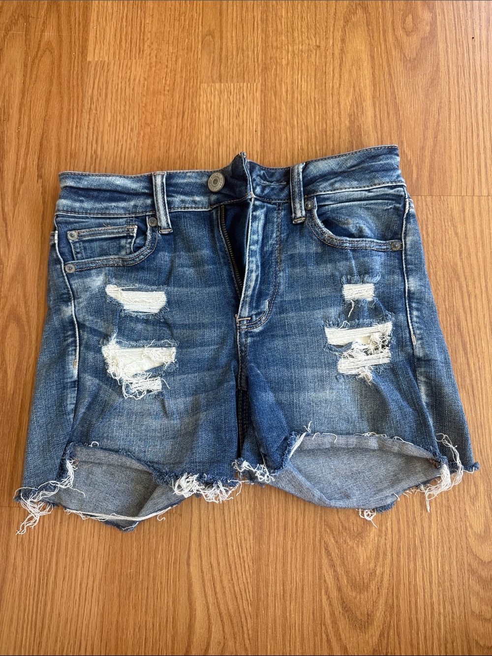 American Eagle Outfitters Distressed Dark Blue Denim Cutoff Shorts